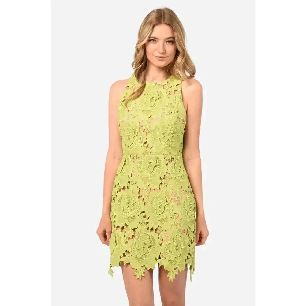 NWT! Adelyn Rae Cassie 3D Crochet Mini Dress in Lime Green Sz S